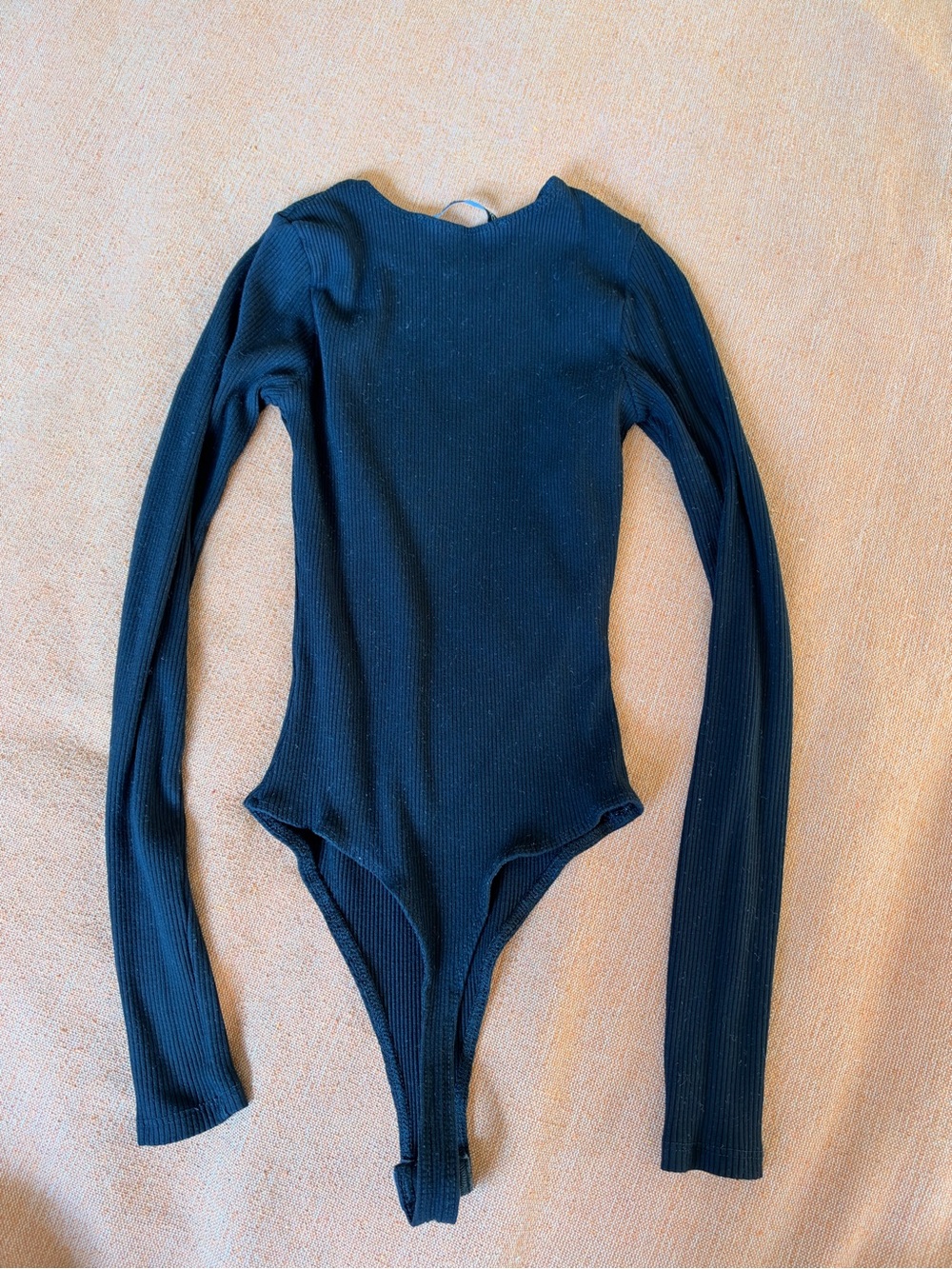 Black Ribbed Long-Sleeve One-Piece Bodysuit - Picture 2 of 3